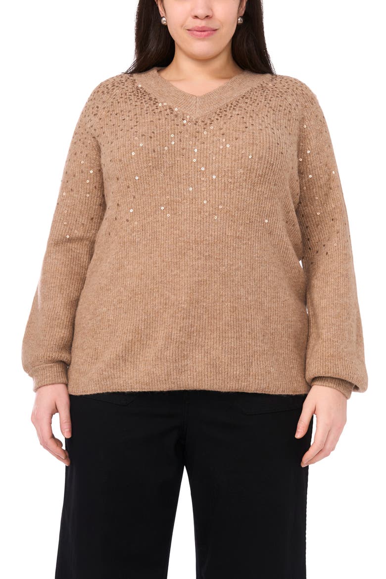 Sequin Cotton Sweater, Main, color, TAUPE
