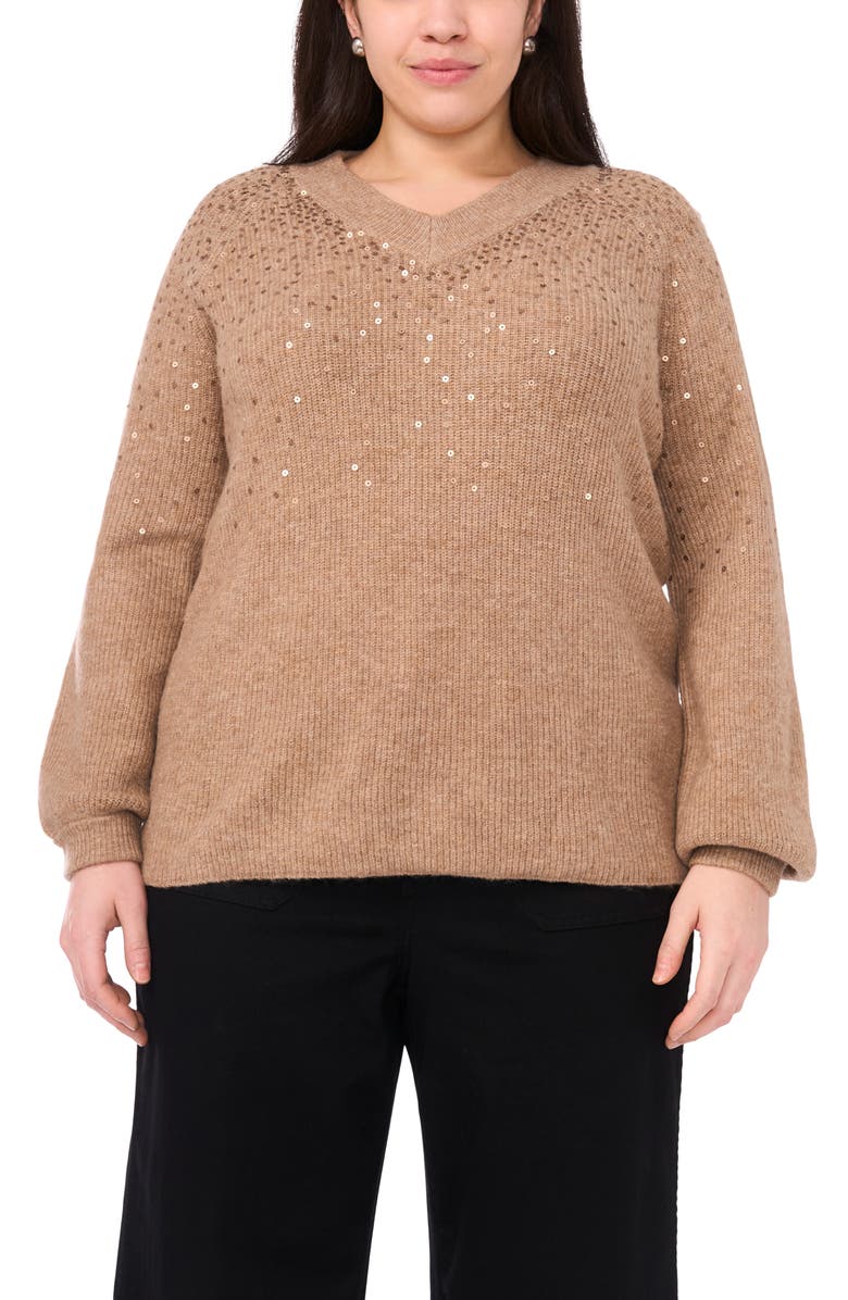 Vince Camuto Sequin Cotton Sweater, Main, color, Taupe