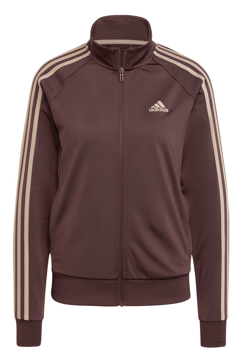 Essentials 3-Stripes Recycled Polyester Track Jacket, Alternate, color, SHADOW BROWN/ BLANCH CARGO