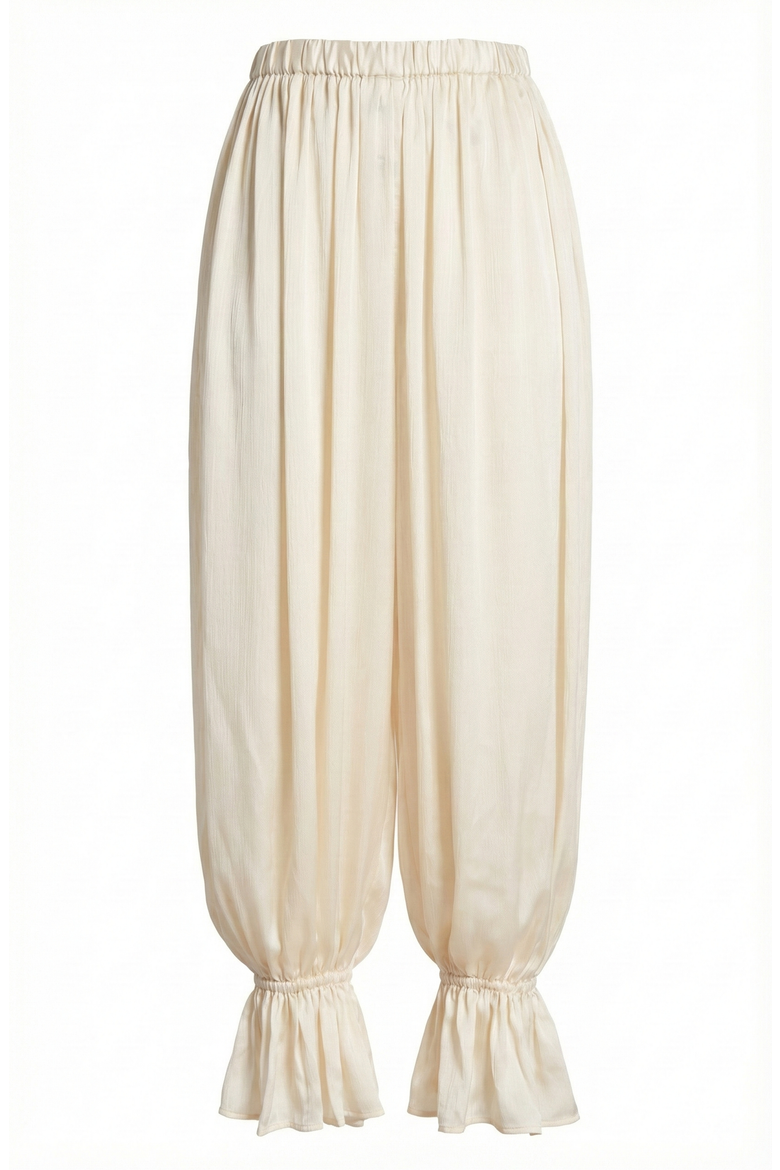 Pleated Pull On Pants with Elastic Waist Ruffled Ankle Hem, Alternate, color, Off-White