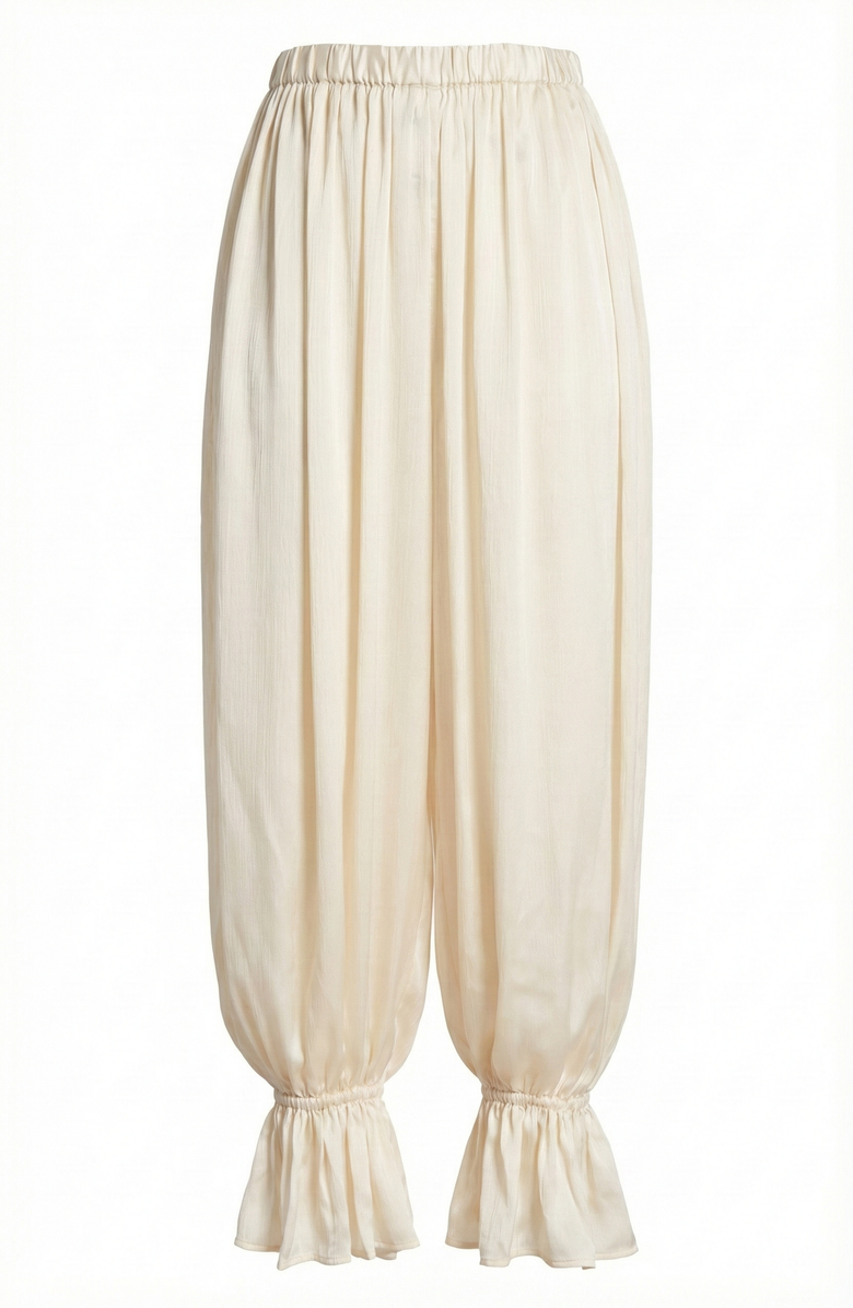 Modenaire Pleated Pull On Pants with Elastic Waist Ruffled Ankle Hem, Alternate, color, Off-White