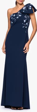 Betsy & Adam One-Shoulder Crepe Gown