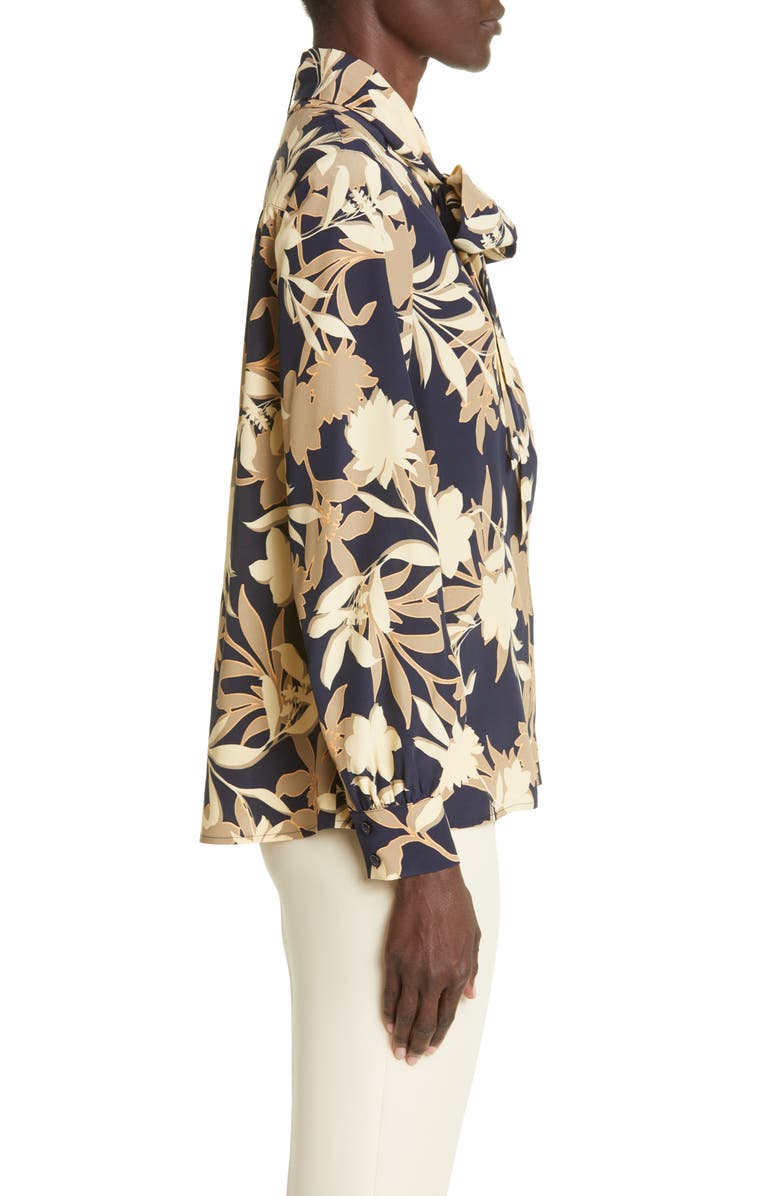 ST. JOHN Floral Print Tie Neck Silk Blend Blouse, Alternate, color, 