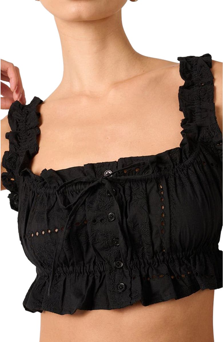 WeWoreWhat Ruffle Button Crop Top, Alternate, color, Black