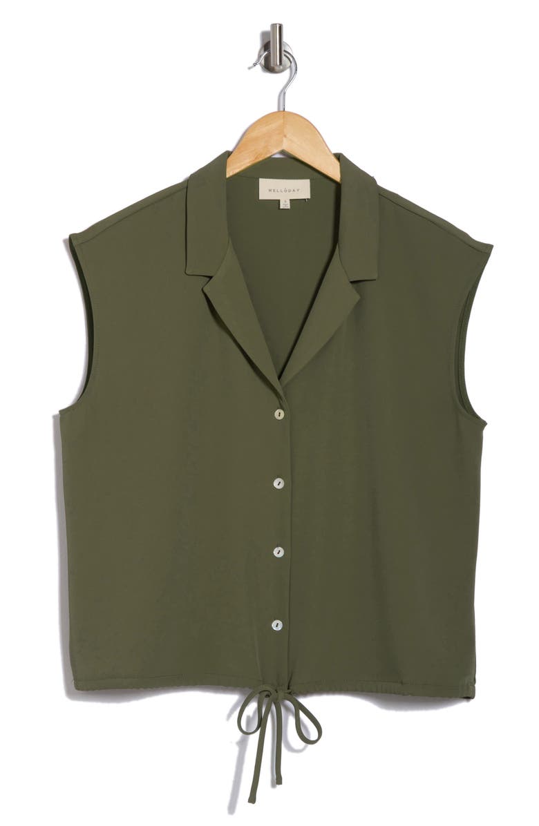 MELLODAY Drawstring Hem Sleeveless Button-Up Shirt, Alternate, color, Olive