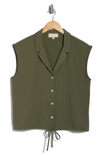 Melloday Drawstring Hem Sleeveless Button-up Shirt In Olive