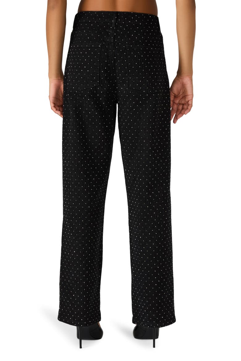 Avaline Crystal Embellished High Waist Relaxed Straight Leg Jeans, Alternate, color, BLACK