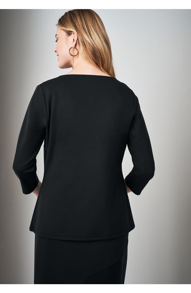 Jessica London Mixed Media Ponte Faux Leather Top, Alternate, color, Black