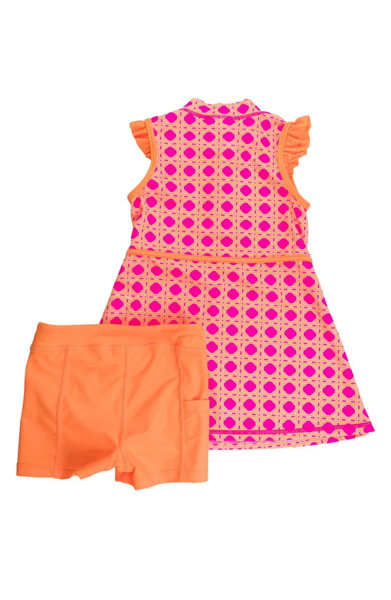 RuffleButts Girls Sleeveless Zip Ruffle Sleeve UPF50+ Active Dress, Alternate, color, Neon Sherbet Cane