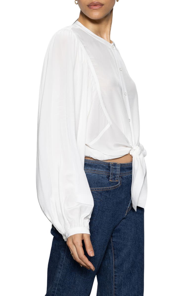 Sanctuary Voluminous Sleeve Tie Hem Button-Up Top, Alternate, color, 