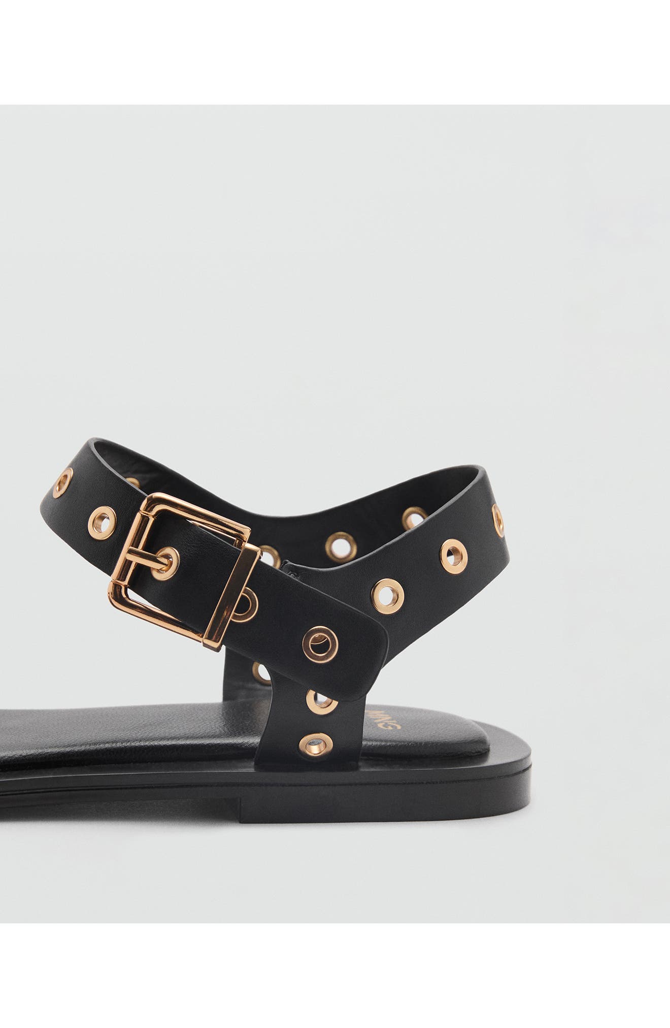 MANGO Grommet Strap Sandal, Alternate, color, Black