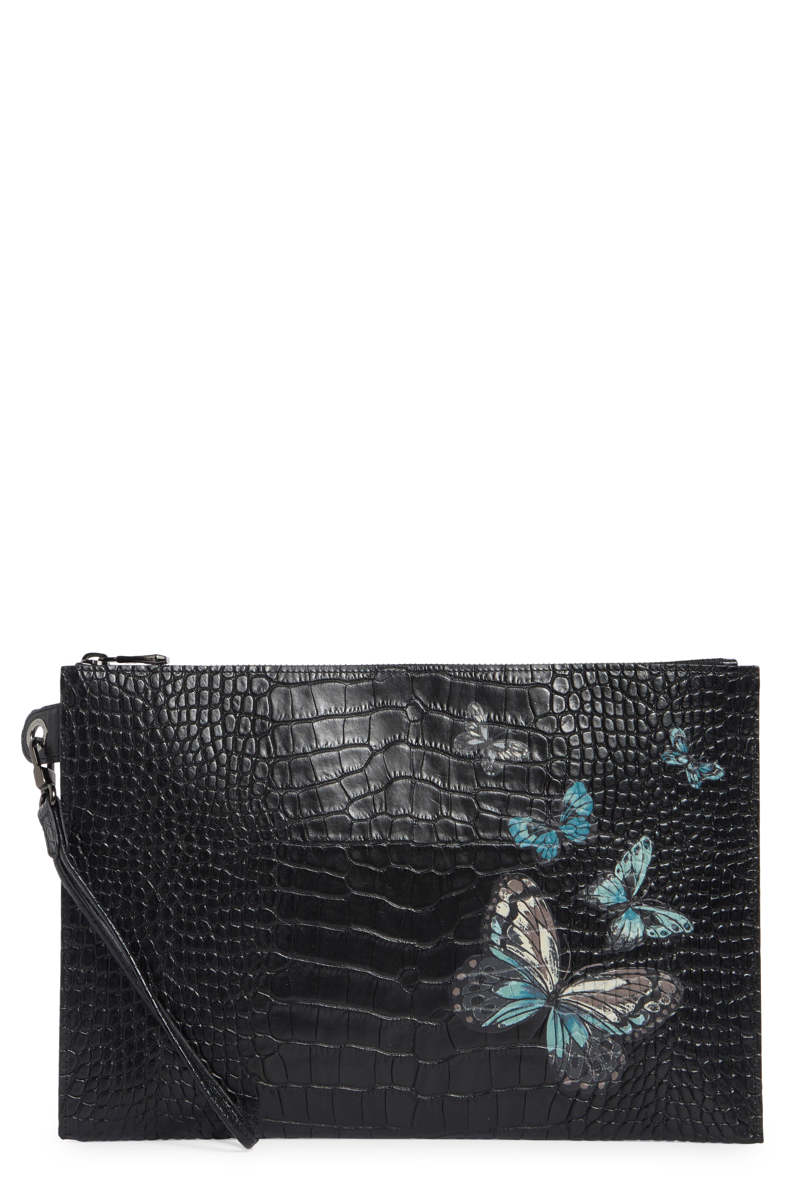 Longchamp Le Pliage Croc Embossed Leather Wristlet