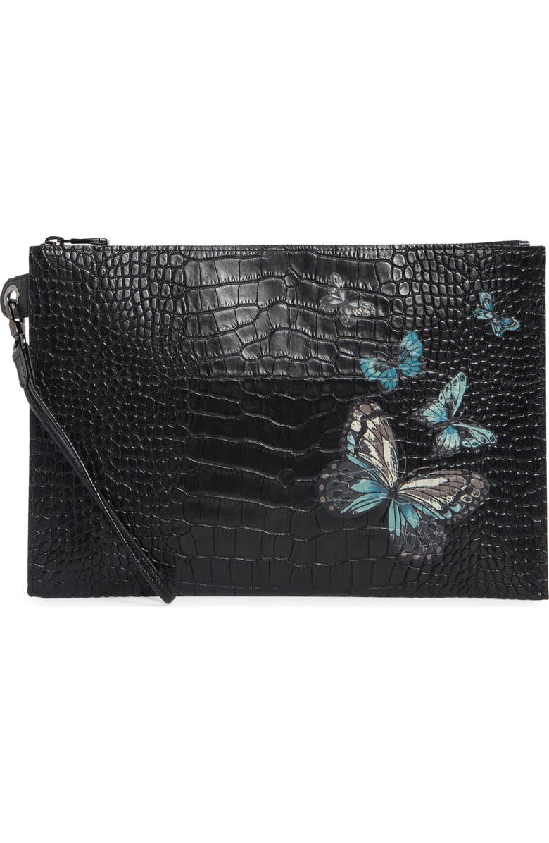 Longchamp Le Pliage Croc Embossed Leather Wristlet, Main, color, Butterfly