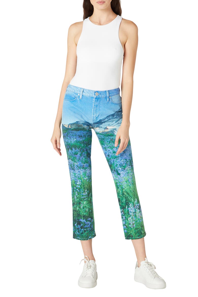 Barbara High Waist Crop Straight Leg Jeans, Alternate, color, MOUNTAIN BLUE FLOWERS