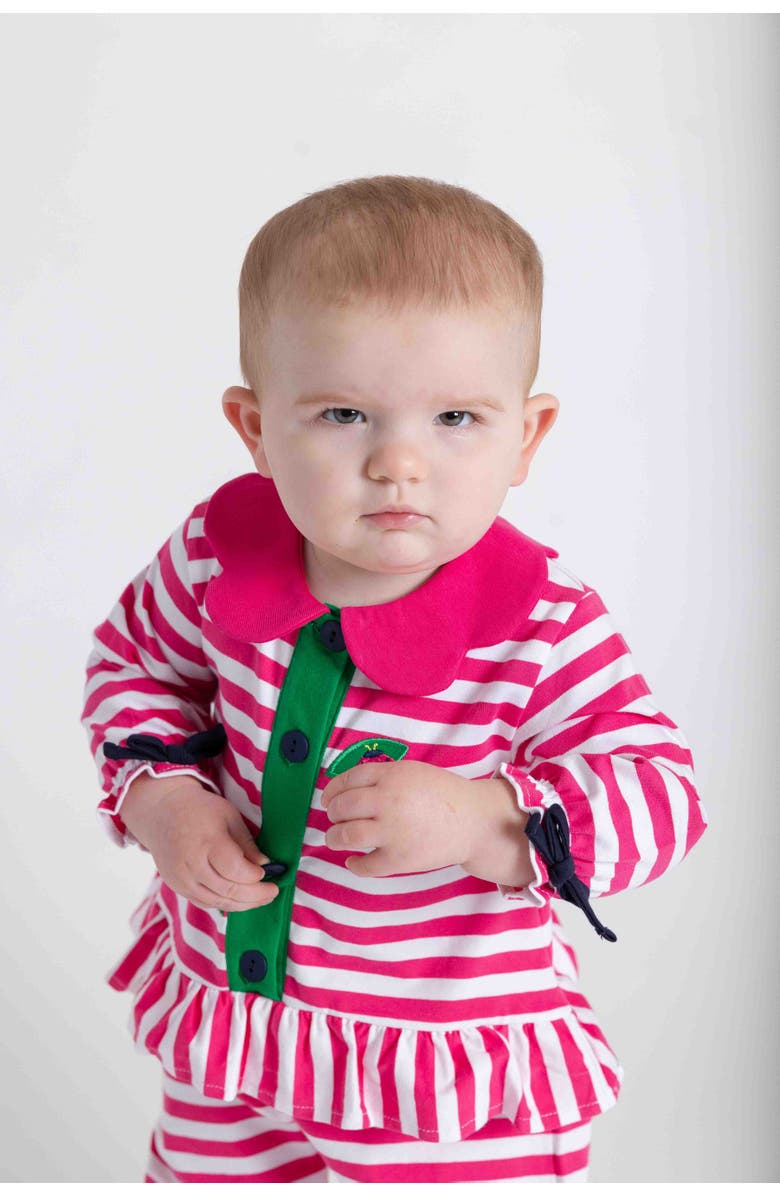 Florence Eiseman Stripe Knit Longall With Ladybug, Alternate, color, Pink, White