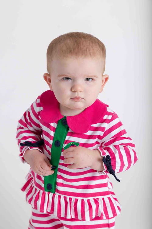 Florence Eiseman Stripe Knit Longall With Ladybug In Pink