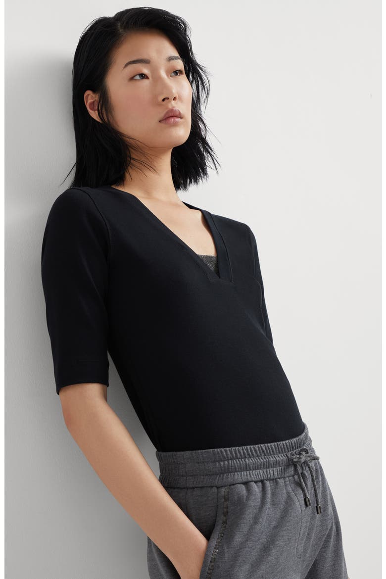 Ribbed jersey T-shirt, Alternate, color, Black