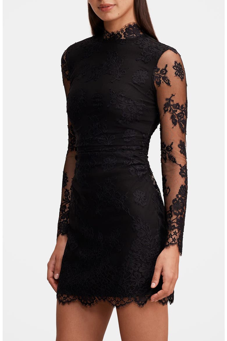 Catalina Lace Long Sleeve Minidress, Alternate, color, BLACK