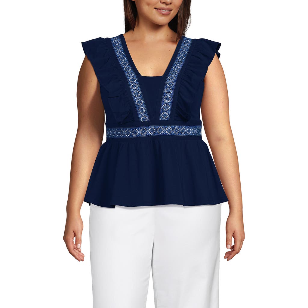 LANDS' END LANDS' END PLUS SIZE LIGHTWEIGHT JERSEY RUFFLE PEPLUM TOP