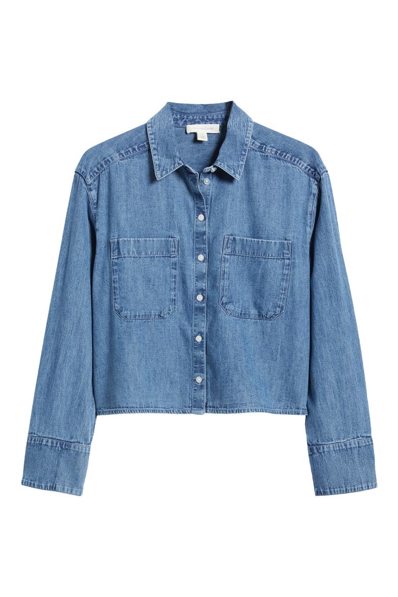 Chambray Crop Button-Up Shirt, Alternate, color, MEDIUM WASH