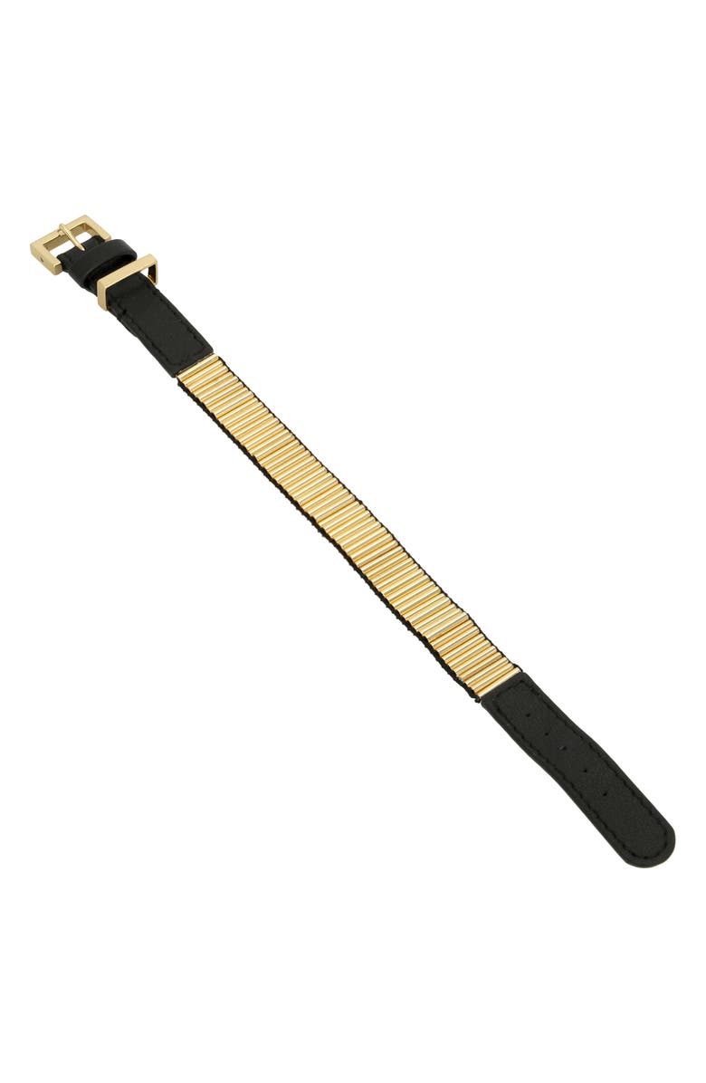 AllSaints Ribbed Leather Bracelet, Alternate, color, Gold