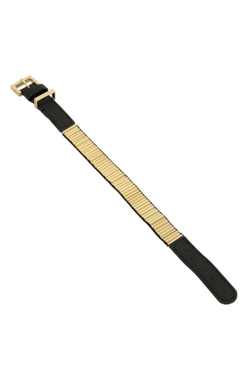 Allsaints Ribbed Leather Bracelet In Gold