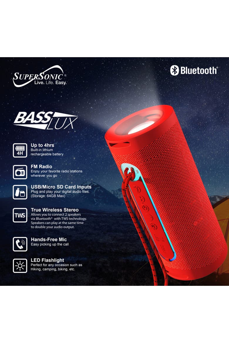 Bluetooth Portable Speaker With LED Flashlight, Alternate, color, Red