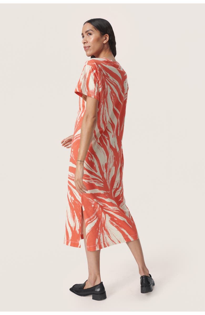 Soaked in Luxury Eva Short Sleeve Crew Neck Midi Dress, Alternate, color, Hot Coral Wave