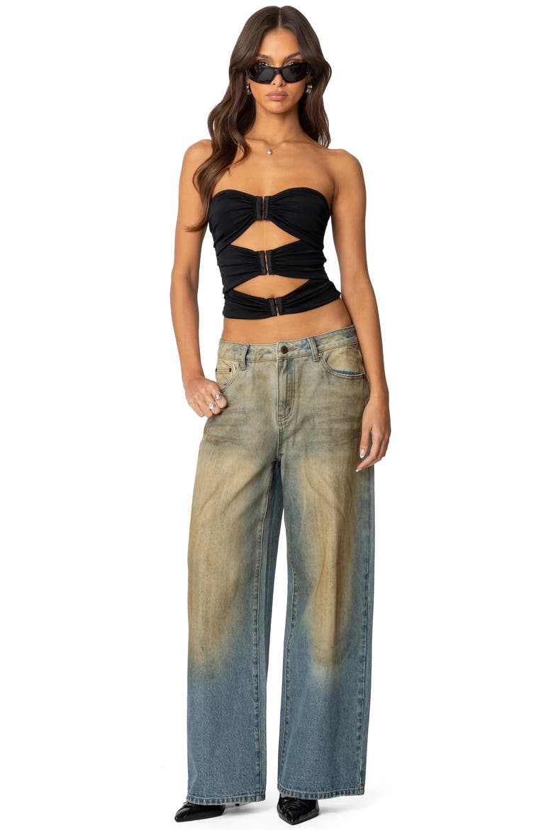 Ariella Cutout Strapless Top, Alternate, color, BLACK