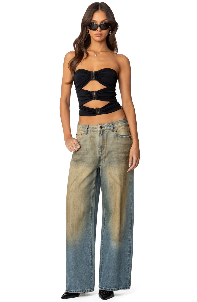 EDIKTED Ariella Cutout Strapless Top, Alternate, color, Black