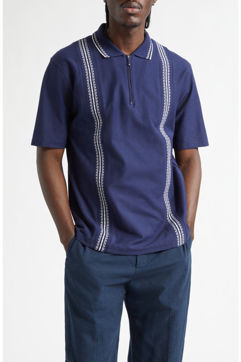 Stripe Jacquard Trim Zip Polo, Main, color, NAVY