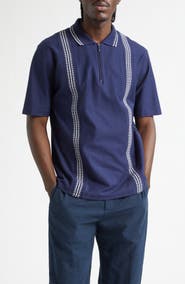 PALMES Stripe Jacquard Trim Zip Polo