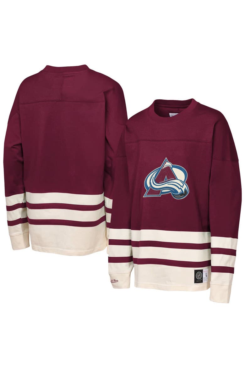 Youth Mitchell & Ness  Burgundy Colorado Avalanche Chainstitch Heavyweight Long Sleeve Top, Main, color, Burgundy