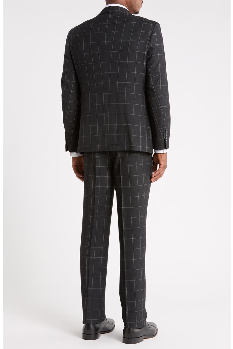 Windowpane Check Three-Piece Suit, Alternate, color, DARK GREY