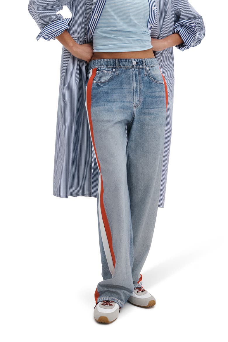 rb Miramar Track Stripe Cotton Terry Sweatpant Jeans, Main, color, CONEY RED WHITE STRIPE