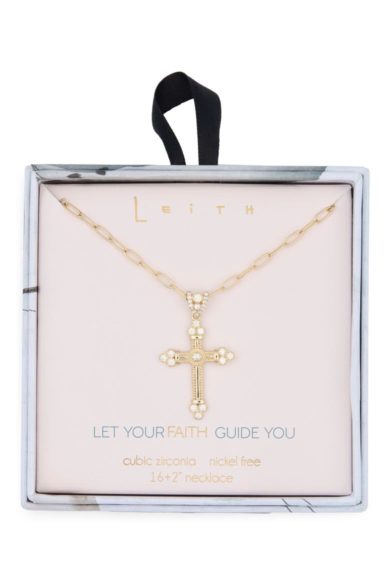 Pavé Crystal Cross Pendant Necklace, Main, color, CLEAR- GOLD