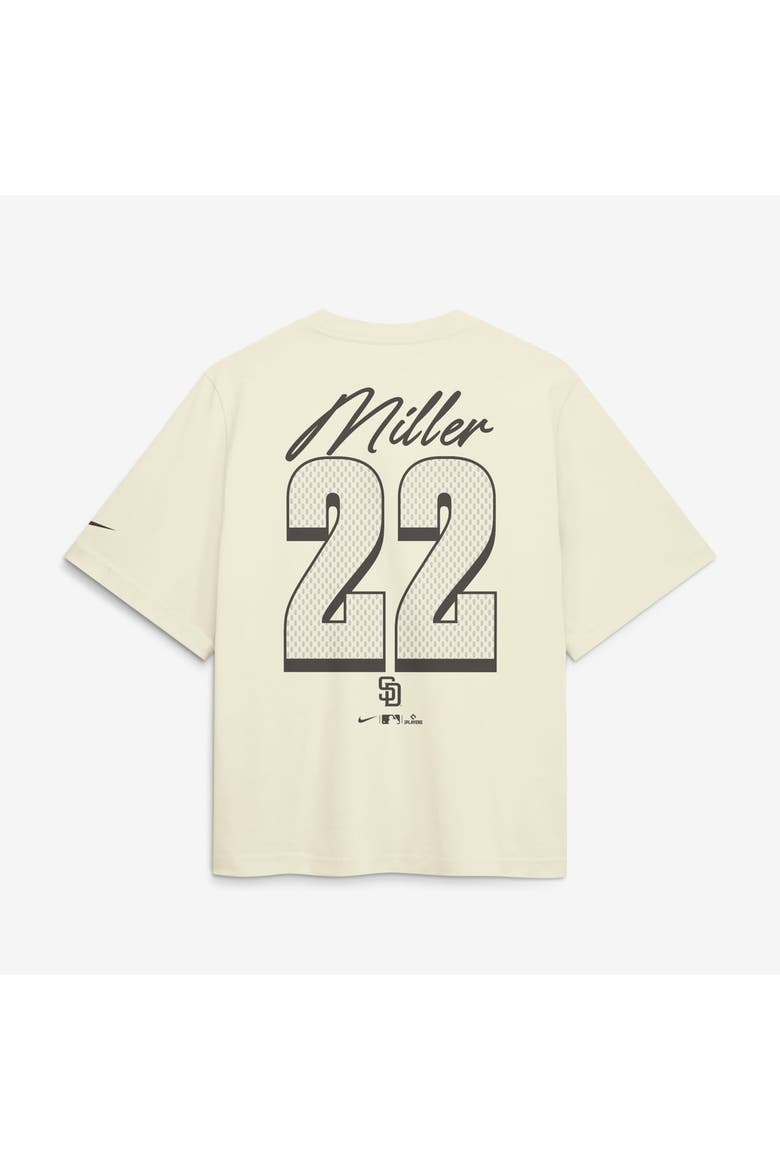 Women's Nike Mason Miller Cream San Diego Padres Premium Essentials Boxy Name & Number T-Shirt, Alternate, color, Cream
