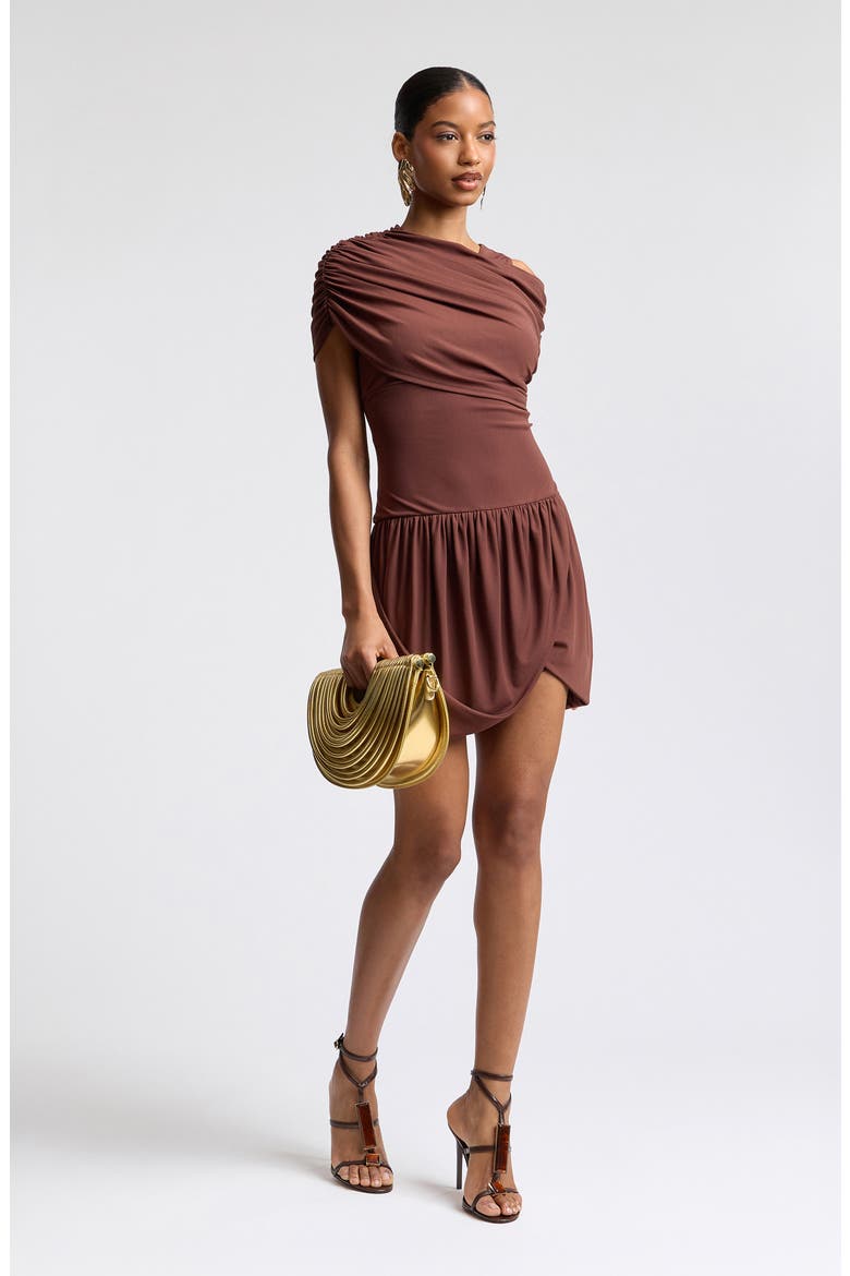 Draped Minidress, Alternate, color, CHOCOLATE
