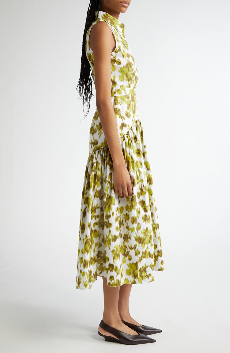 Michael Kors Collection Abstract Floral Print Drop Waist Shirtdress, Alternate, color, Moss/ Optic White