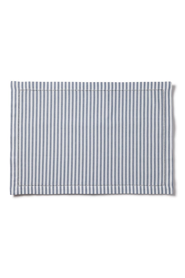 Set of 4 French Ticking Cotton Placemats, Main, color, NAVY