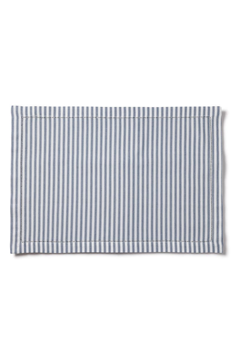 Petite Plume Set of 4 French Ticking Cotton Placemats, Main, color, Navy