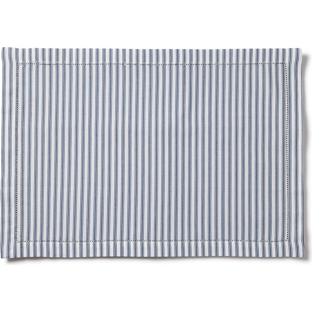 Petite Plume Set Of 4 French Ticking Cotton Placemats In Navy