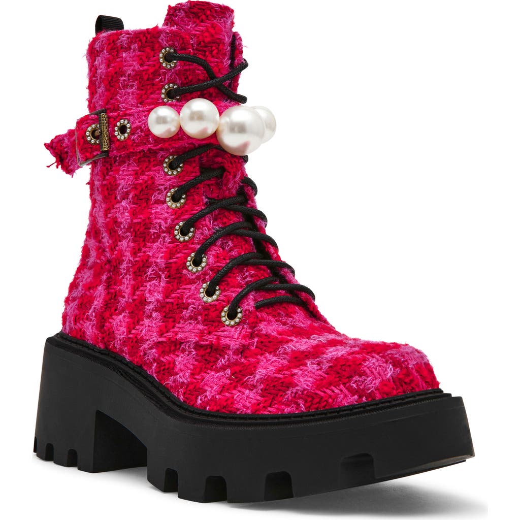 Betsey Johnson Jonnie Lug Sole Boot In Red