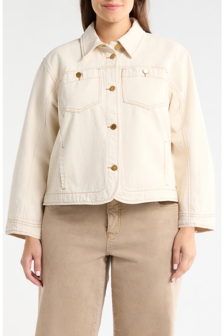 Topstitch Denim Jacket, Alternate, color, HEATHERED BIRCH/ CARAMEL