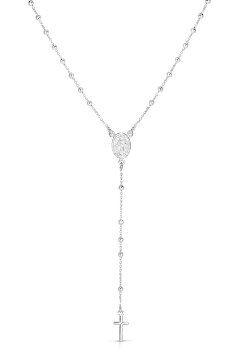 Rosary Lariat Necklace, Main, color, SILVER