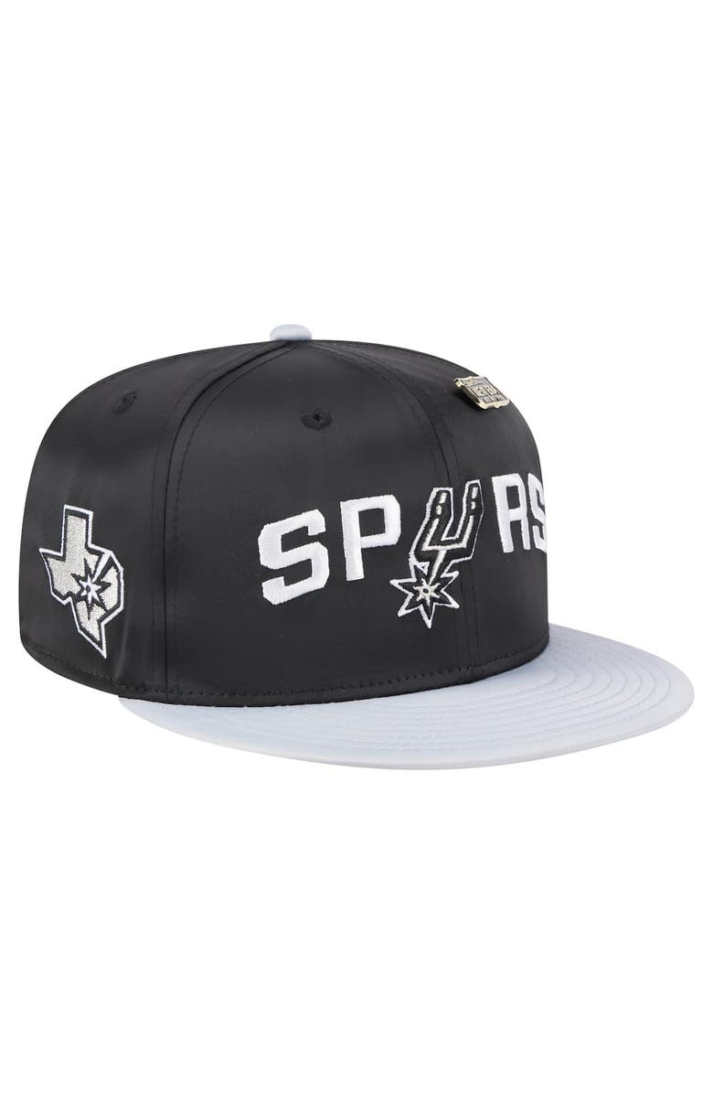 New Era Men's New Era  Black/Silver San Antonio Spurs Throwback Satin Vintage Pin Two-Tone 59FIFTY Fitted Hat, Main, color, 