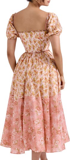 Penelope Floral Puff Sleeve Corset Maxi Dress