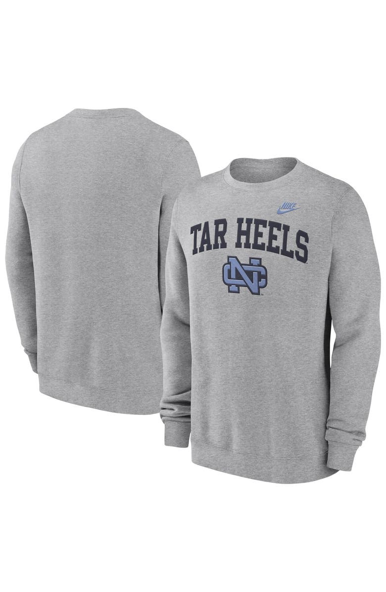 Nike Men's Nike Heather Gray North Carolina Tar Heels Legacy Classic Tackle Twill Embroidered Arch Over Logo Pullover Sweatshirt, Main, color,