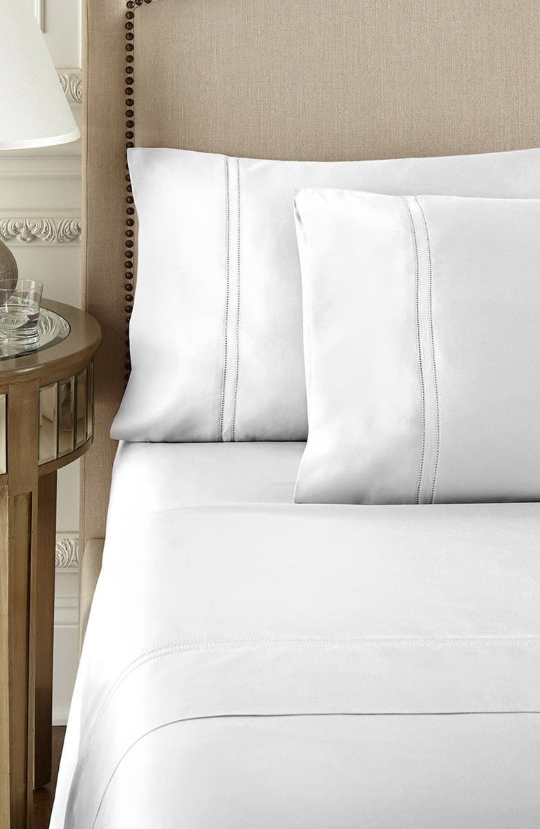 Pure Parima Egyptian Cotton Sateen Double Hemstitch Yalda Sheet Set, Alternate, color, White