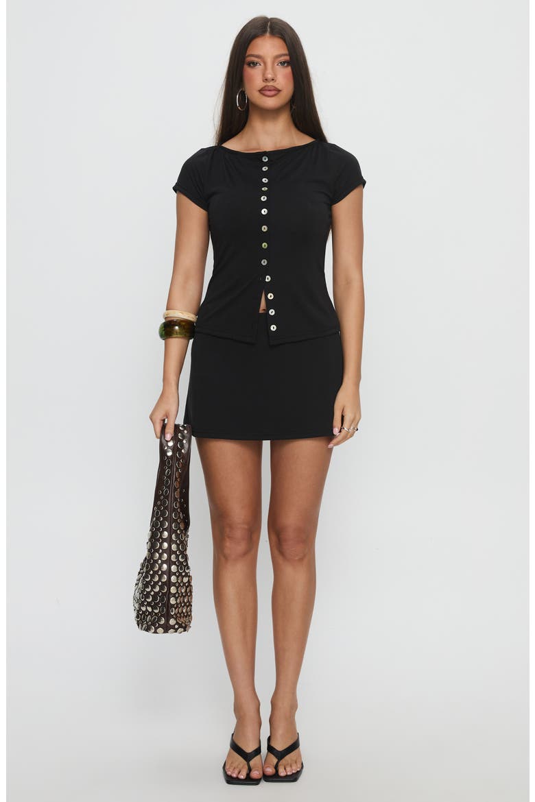Angellina Jersey Button-Up Top, Alternate, color, BLACK